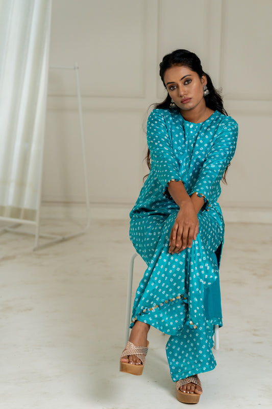 Turquoise Bandhani Coord Set - Anjanase