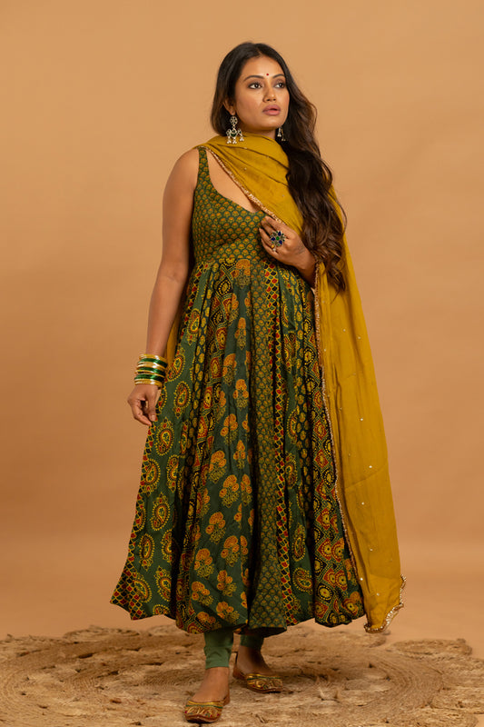 Ajrakh Anarkali Set - Anjanase