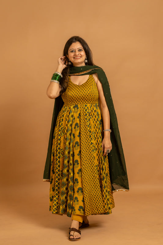 Ajrakh Anarkali set - Anjanase