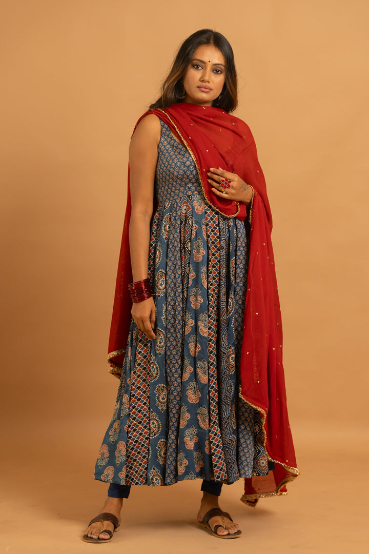 Ajrakh Anarkali Set - Anjanase