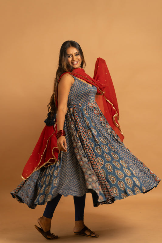 Ajrakh Anarkali Set - Anjanase