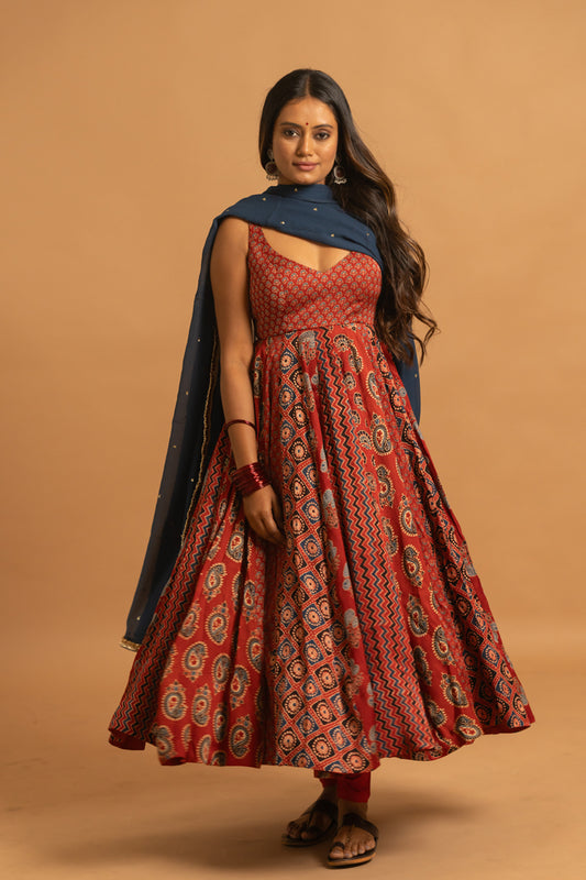 Ajrakh Anarkali Set - Anjanase