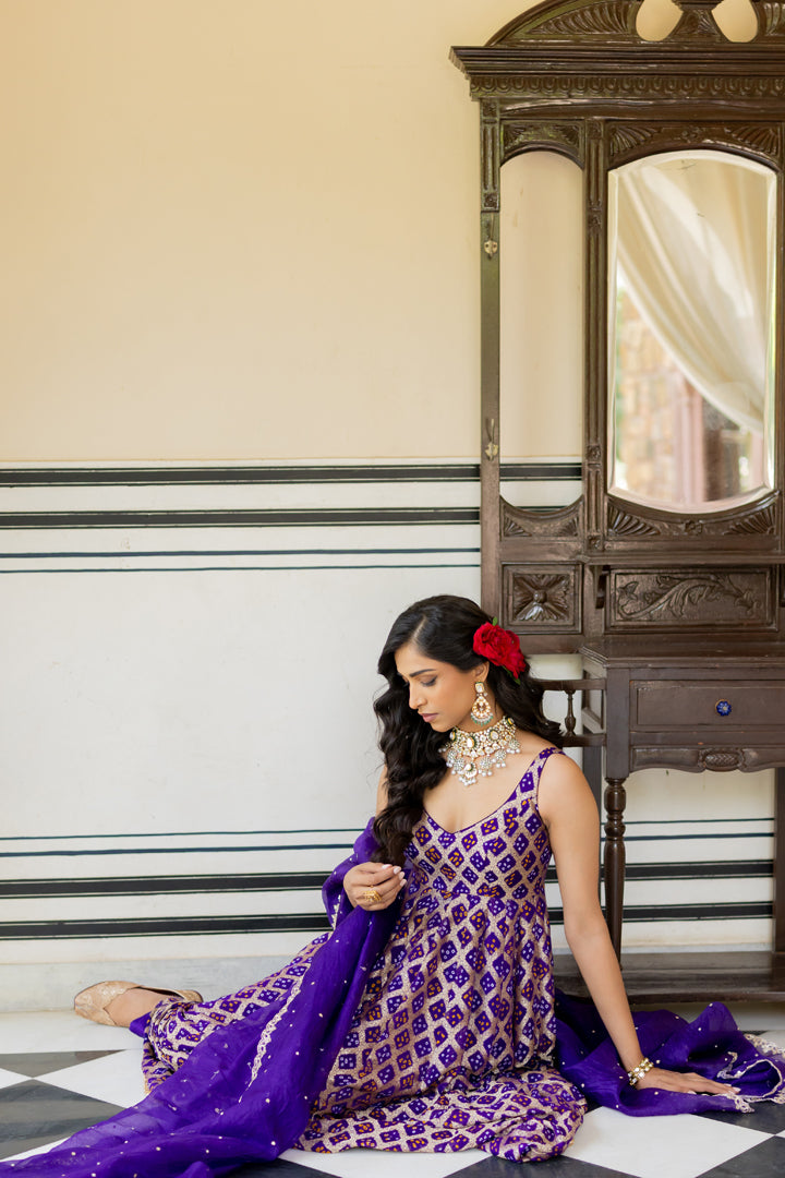 Purple Bandhani Anarkali for festive look