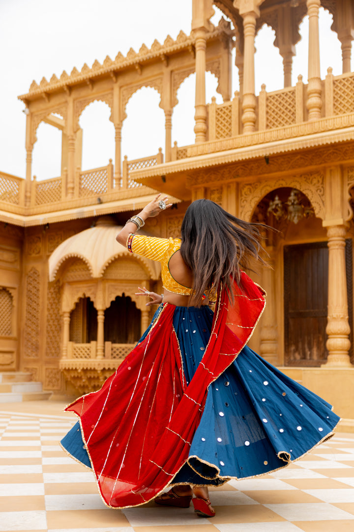Teal Blue Mirror Lehenga Set