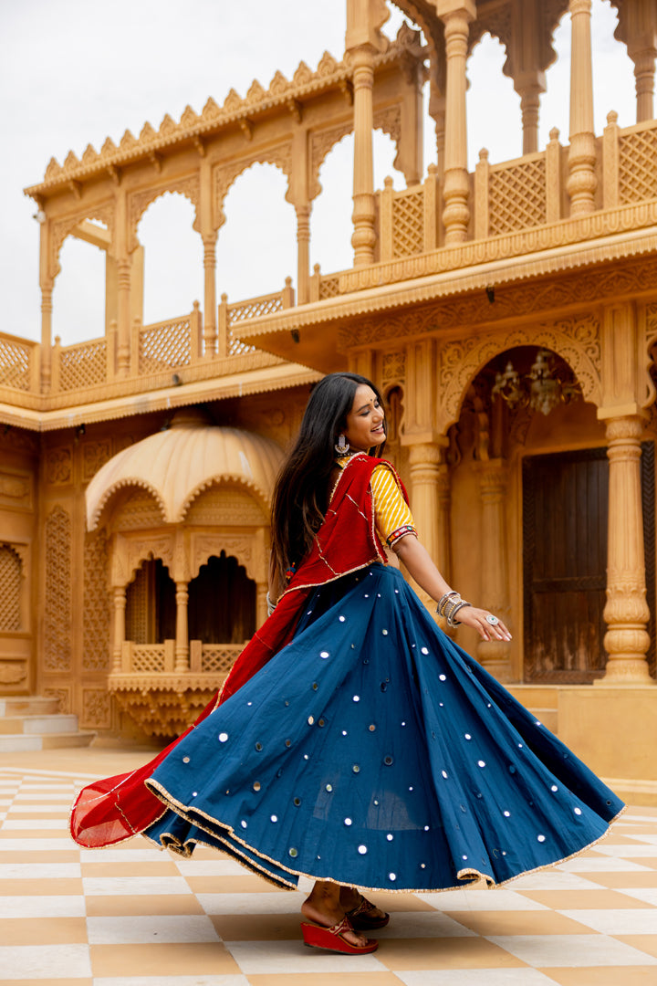 Teal Blue Mirror Lehenga Set
