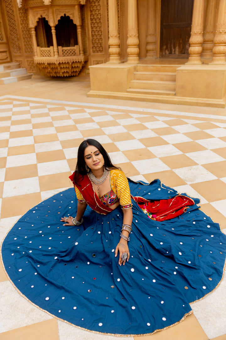 Teal Blue Mirror Lehenga Set