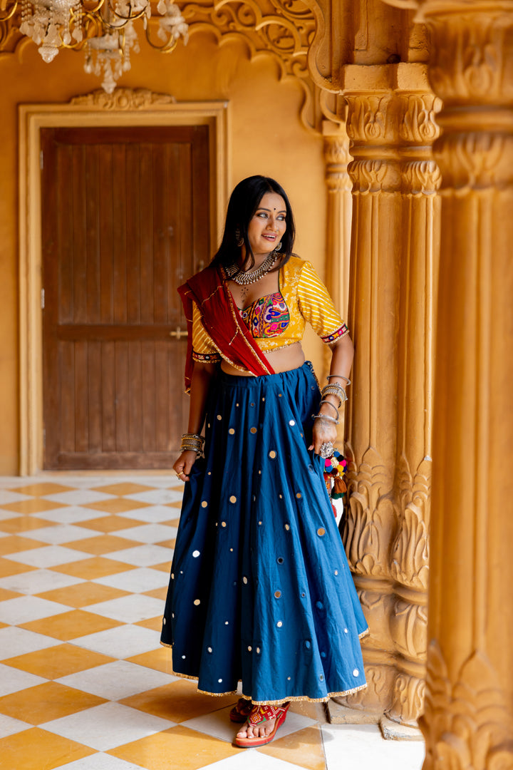 Teal Blue Mirror Lehenga Set