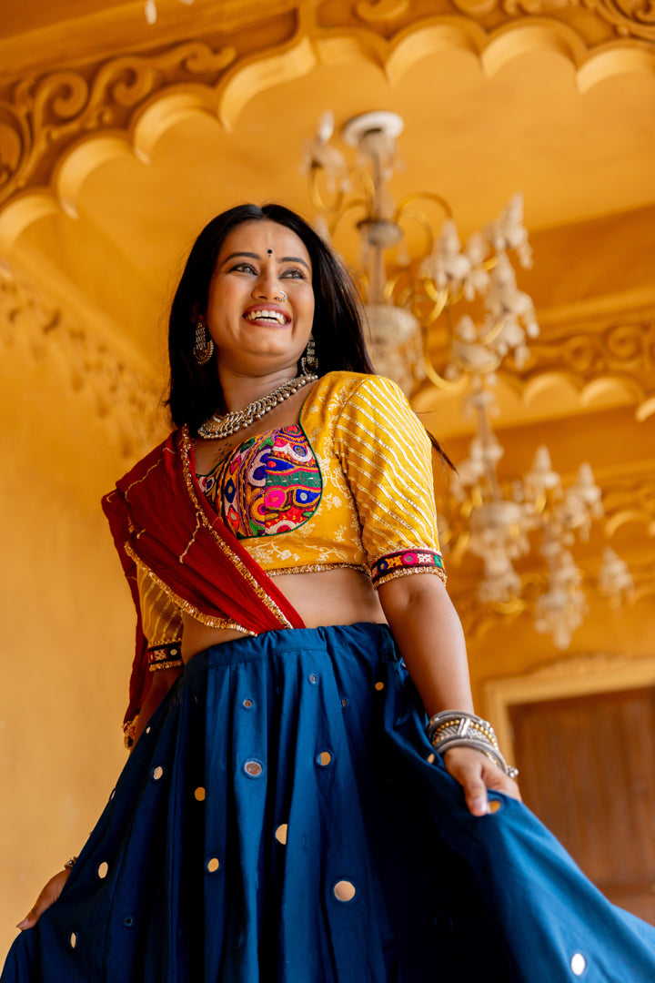 Teal Blue Mirror Lehenga Set