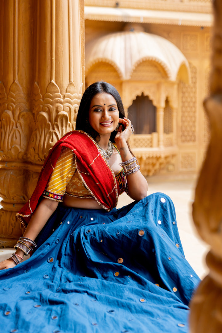 Teal Blue Mirror Lehenga Set
