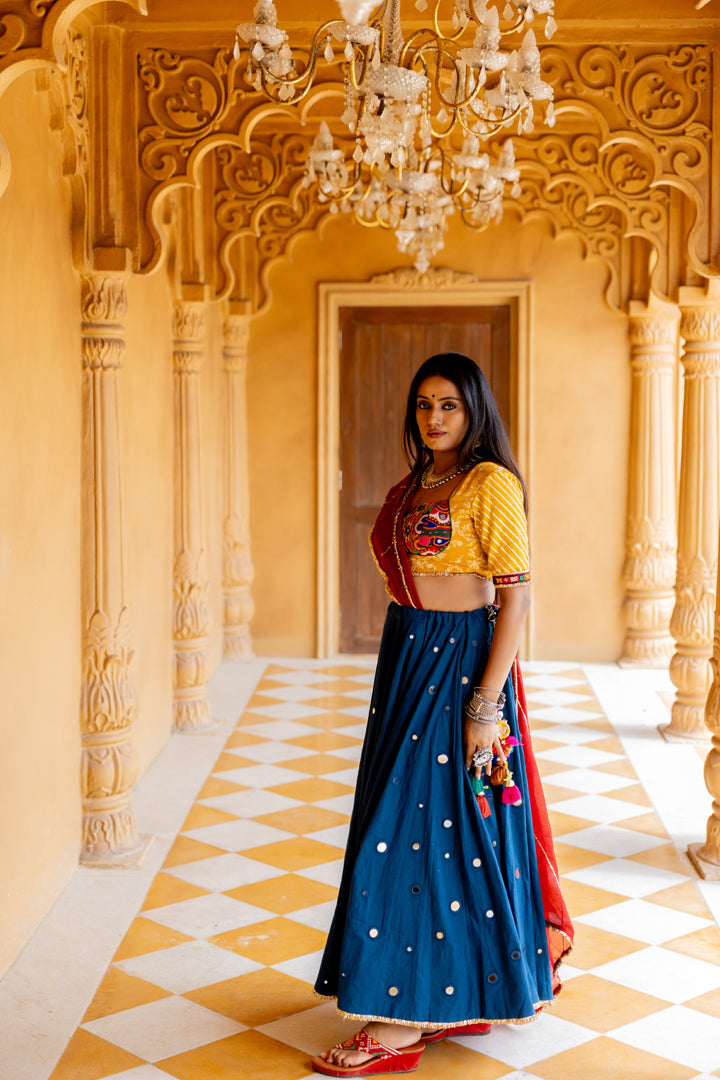 Teal Blue Mirror Lehenga Set