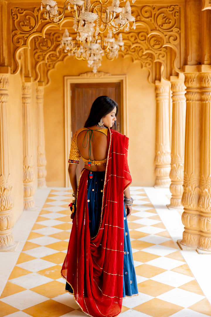 Teal Blue Mirror Lehenga Set