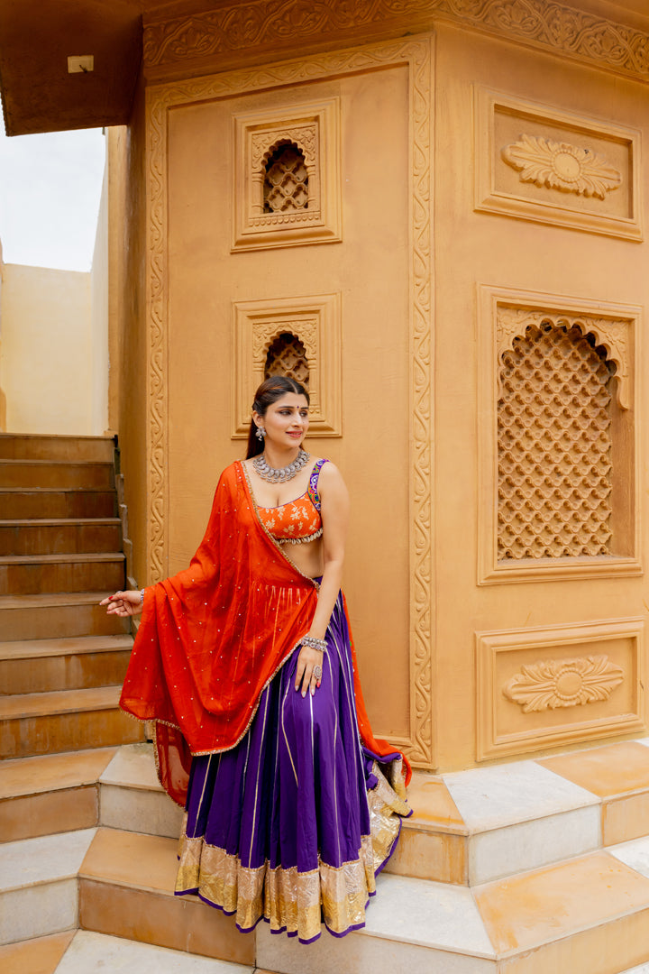 Purple Cotton Lehenga Set