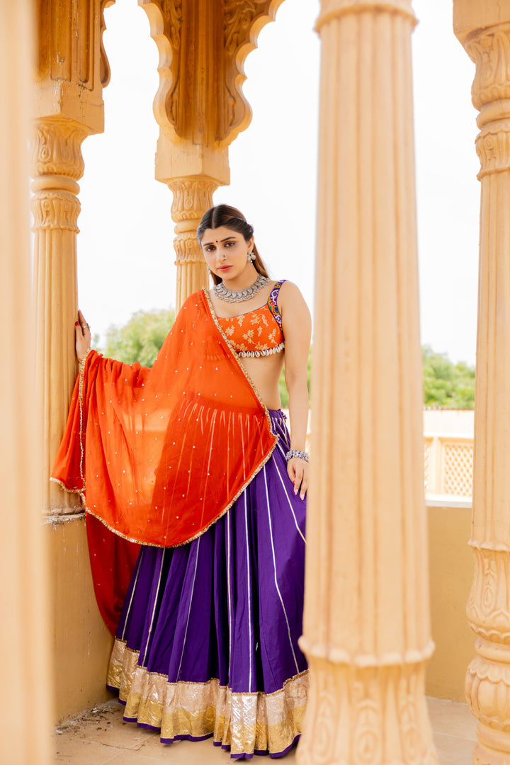 Purple Cotton Lehenga Set