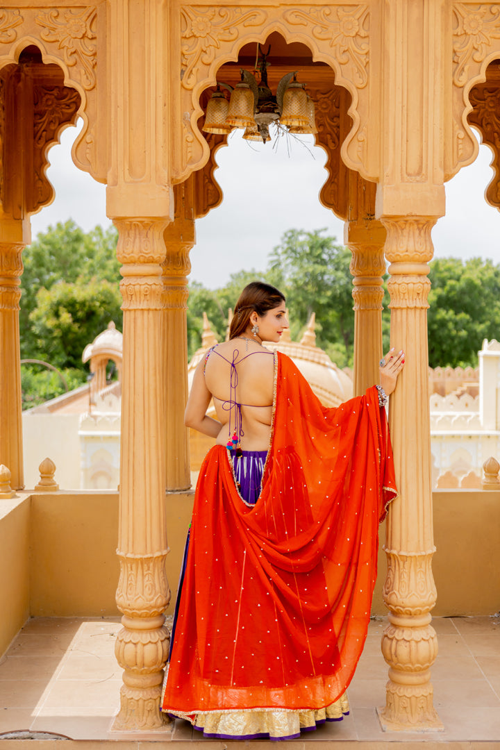 Purple Cotton Lehenga Set