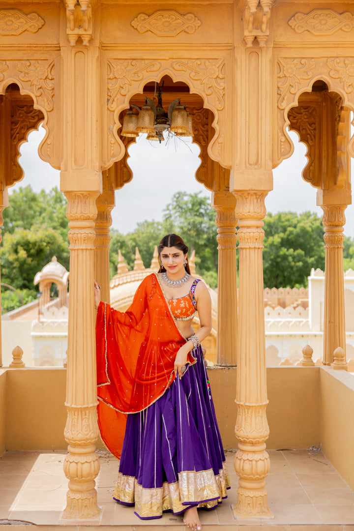 Purple Cotton Lehenga Set