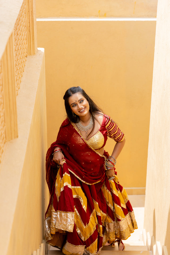 Maroon Cotton Lehenga Set