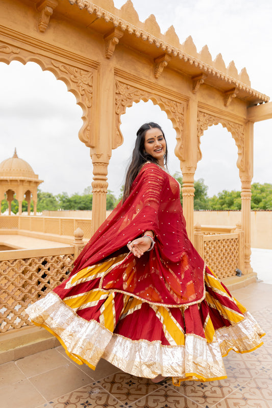 Maroon Cotton Lehenga Set