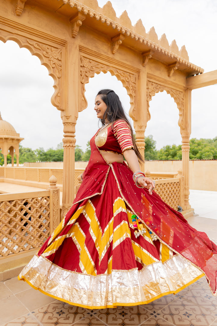 Maroon Cotton Lehenga Set