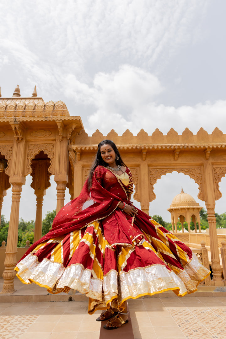Maroon Cotton Lehenga Set