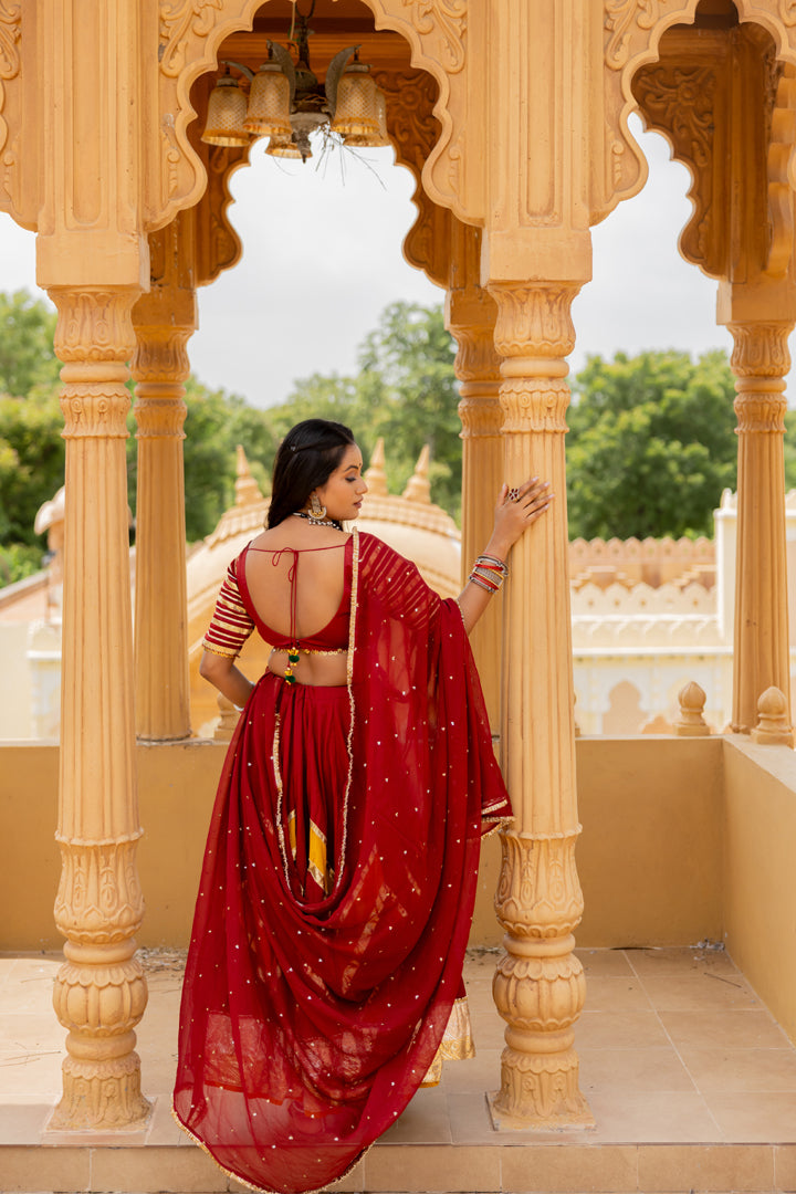 Maroon Cotton Lehenga Set