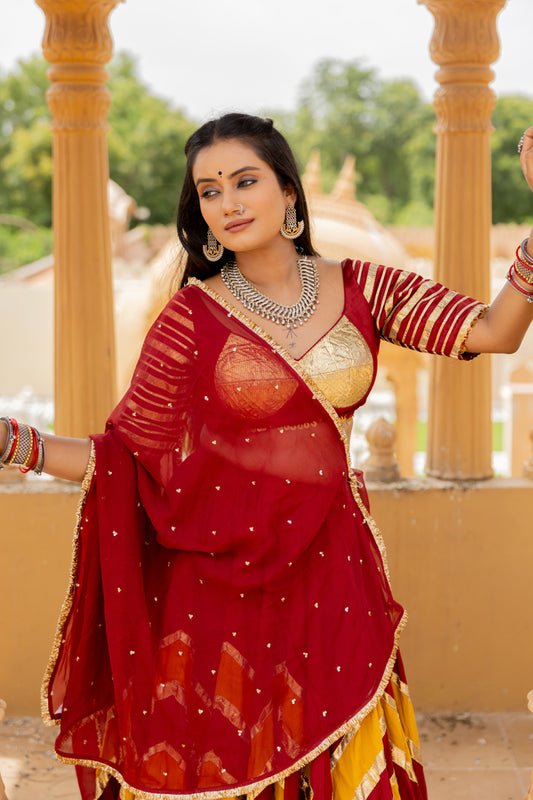 Maroon Cotton Lehenga Set