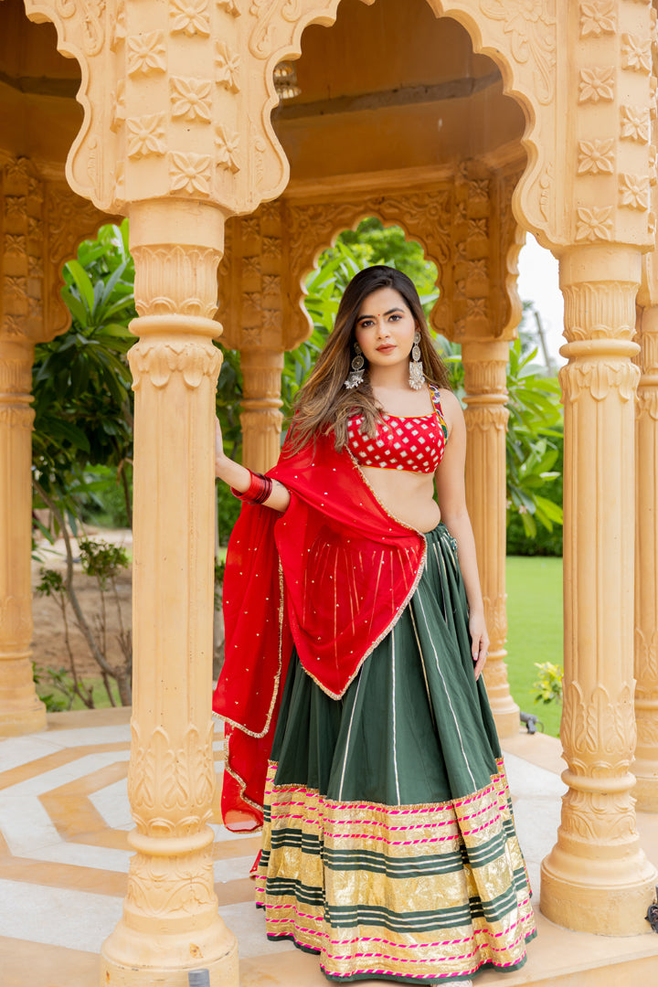 Bottle Green Leheriya Lehenga Set