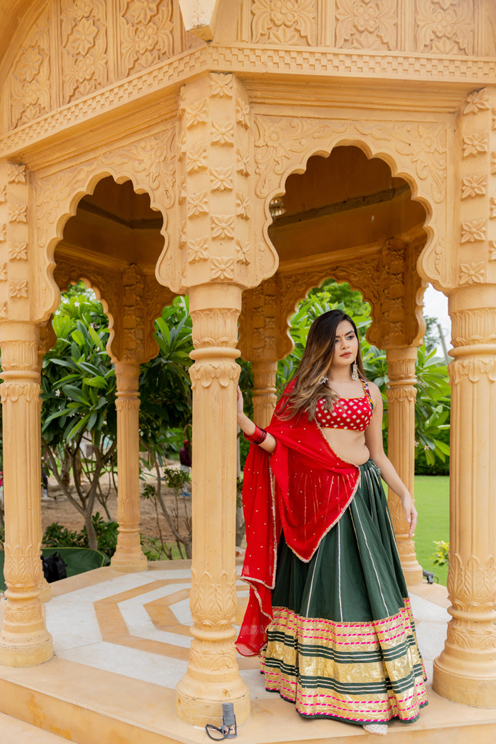 Bottle Green Leheriya Lehenga Set