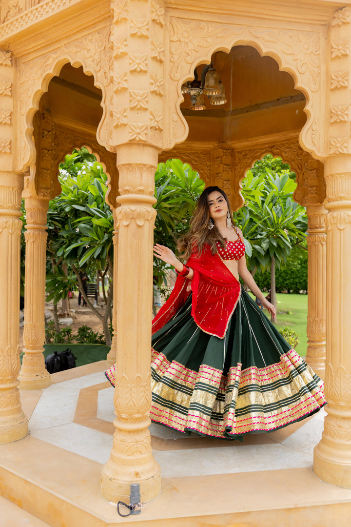 Bottle Green Leheriya Lehenga Set