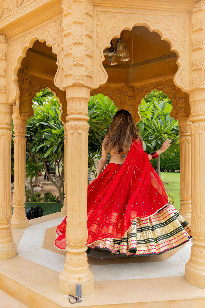 Bottle Green Leheriya Lehenga Set