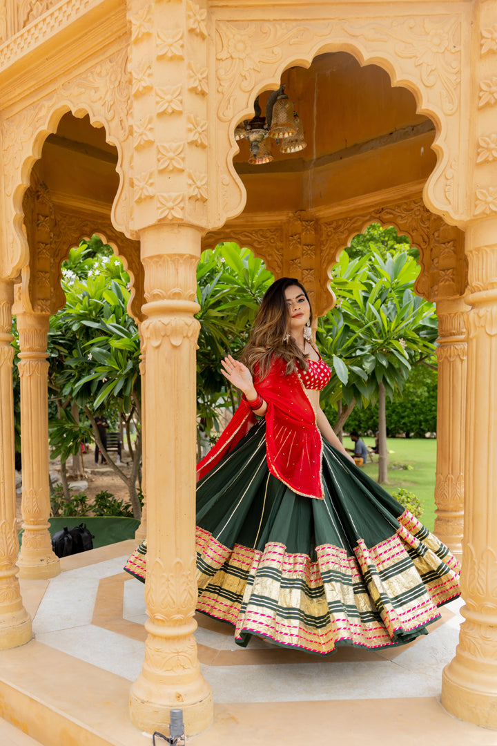 Bottle Green Leheriya Lehenga Set
