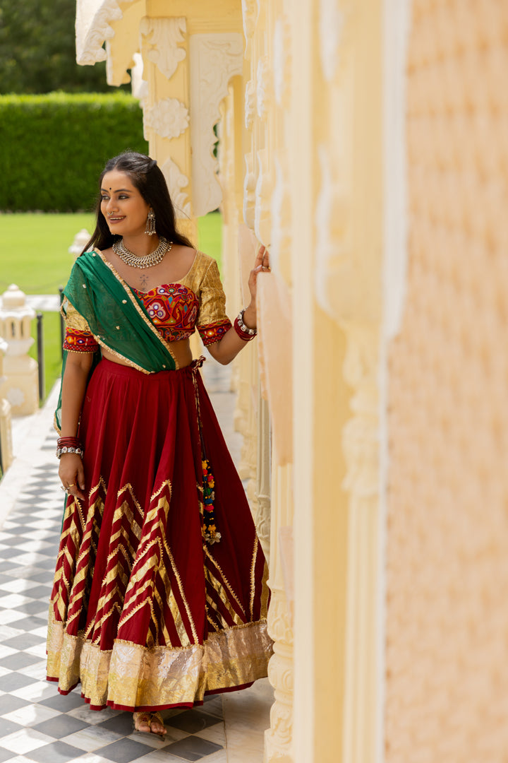 Maroon Cotton Lehenga Set