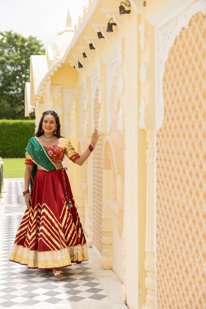Maroon Cotton Lehenga Set
