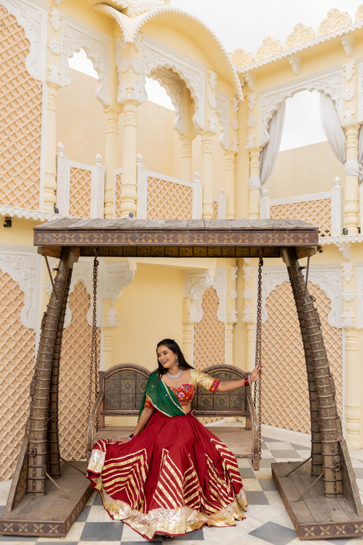 Maroon Cotton Lehenga Set