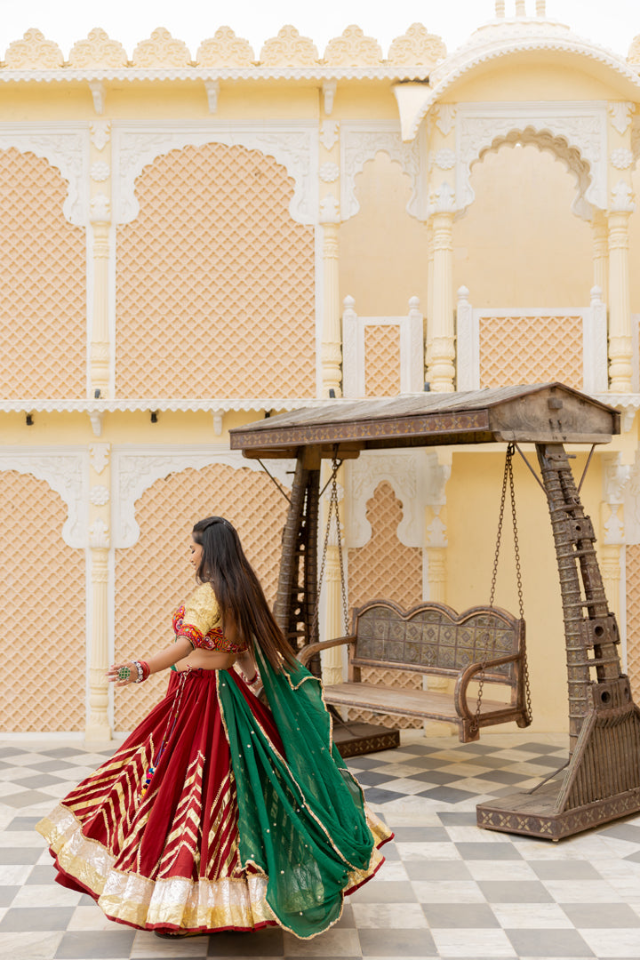 Maroon Cotton Lehenga Set