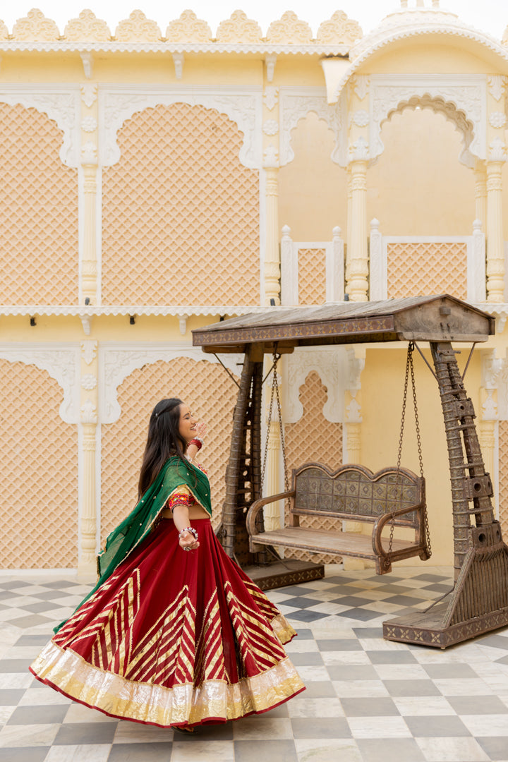 Maroon Cotton Lehenga Set