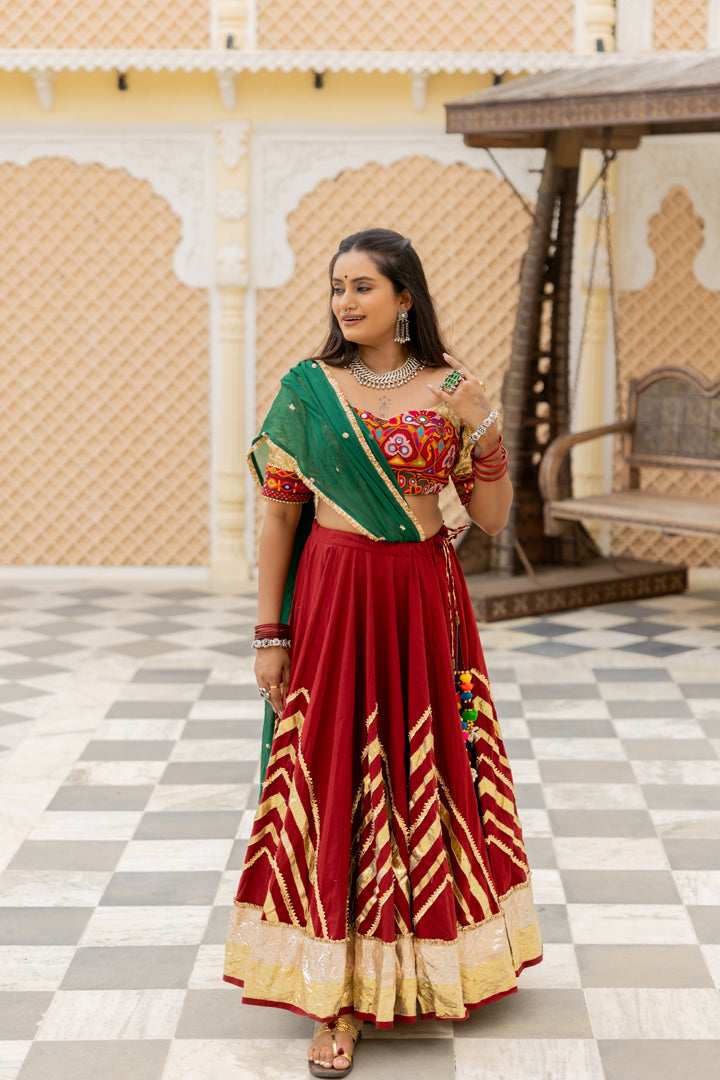 Maroon Cotton Lehenga Set