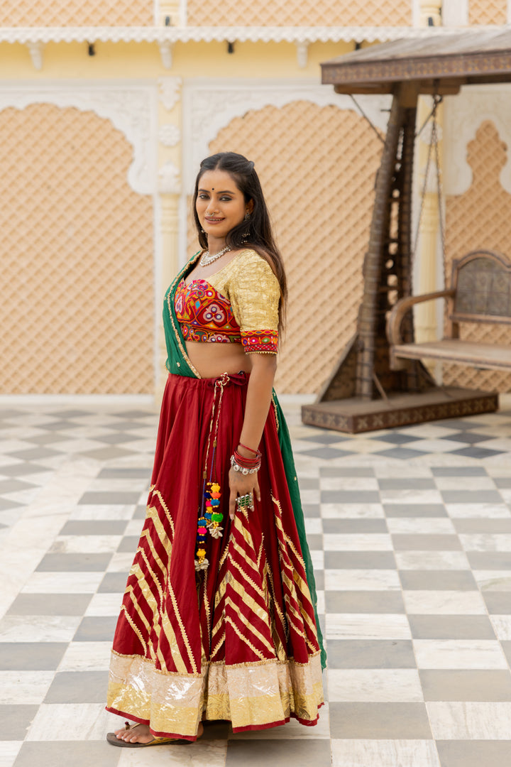 Maroon Cotton Lehenga Set