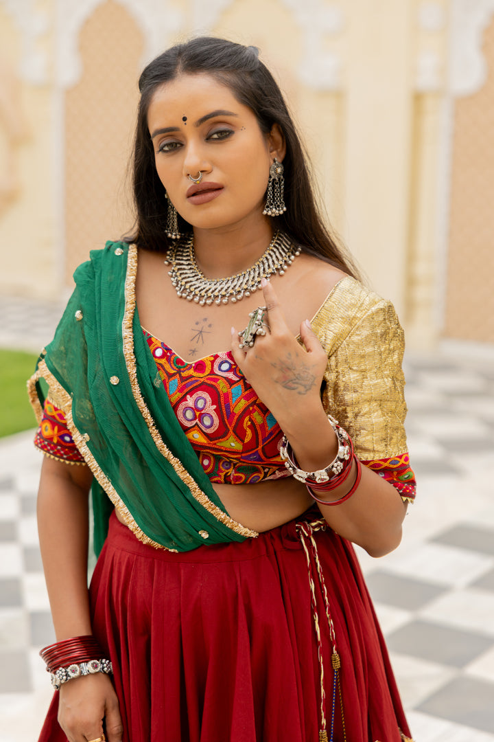 Maroon Cotton Lehenga Set