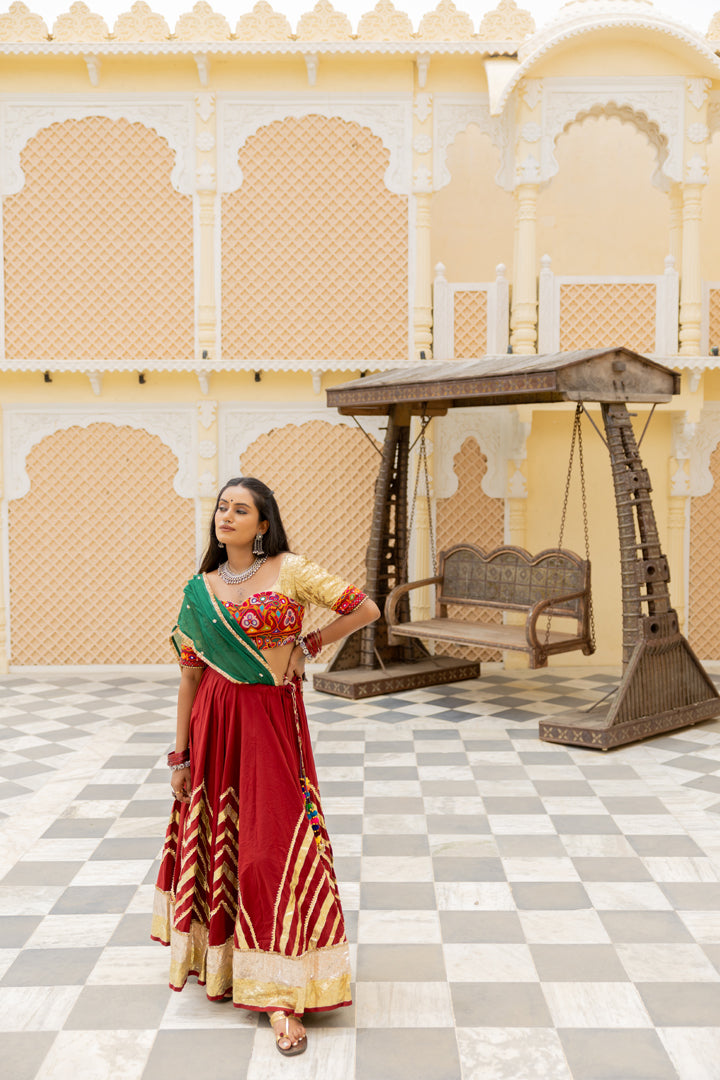 Maroon Cotton Lehenga Set