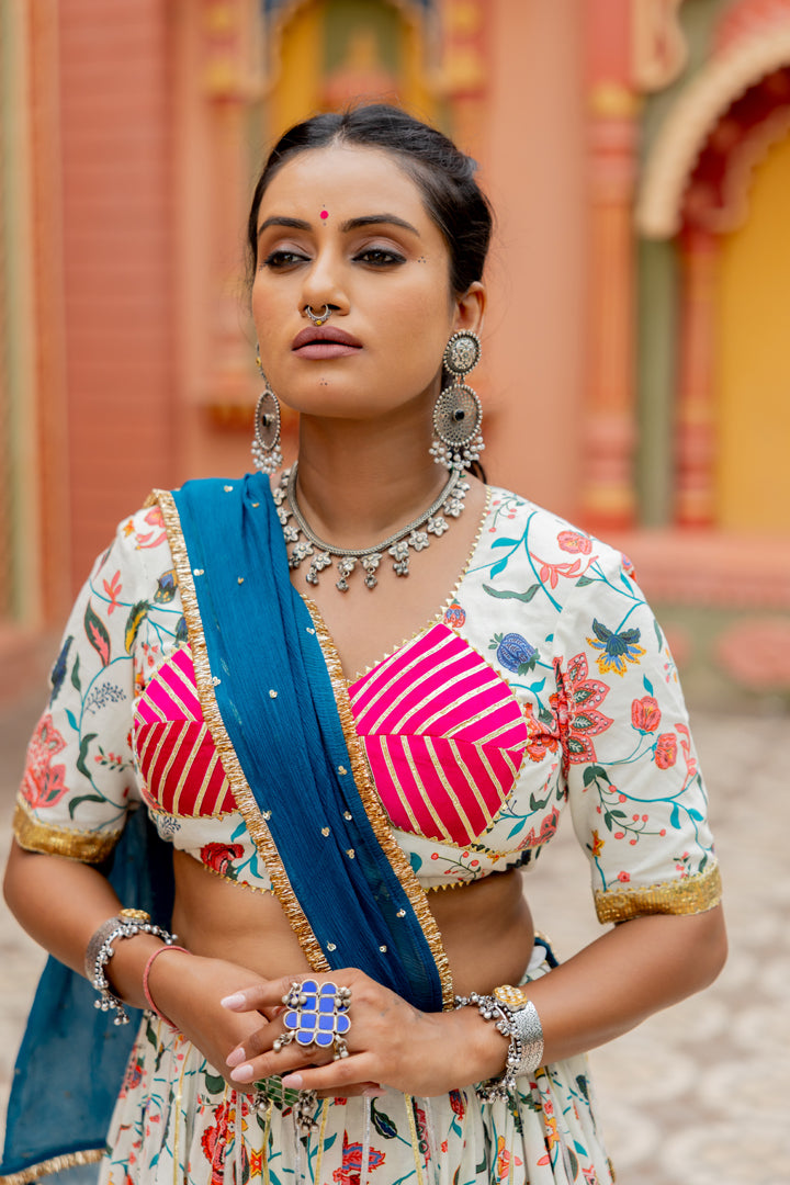 White Floral Lehenga Set