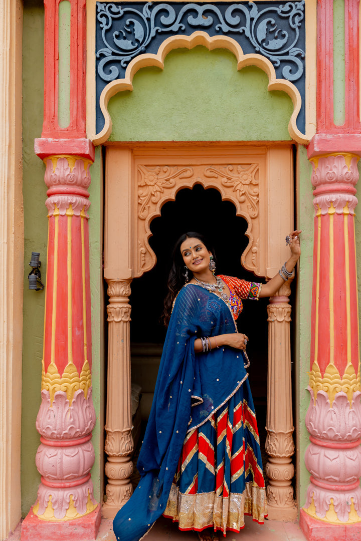 Teal Cotton Lehenga Set