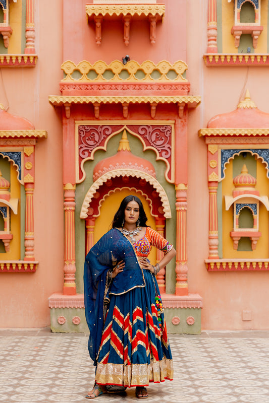 Teal Cotton Lehenga Set