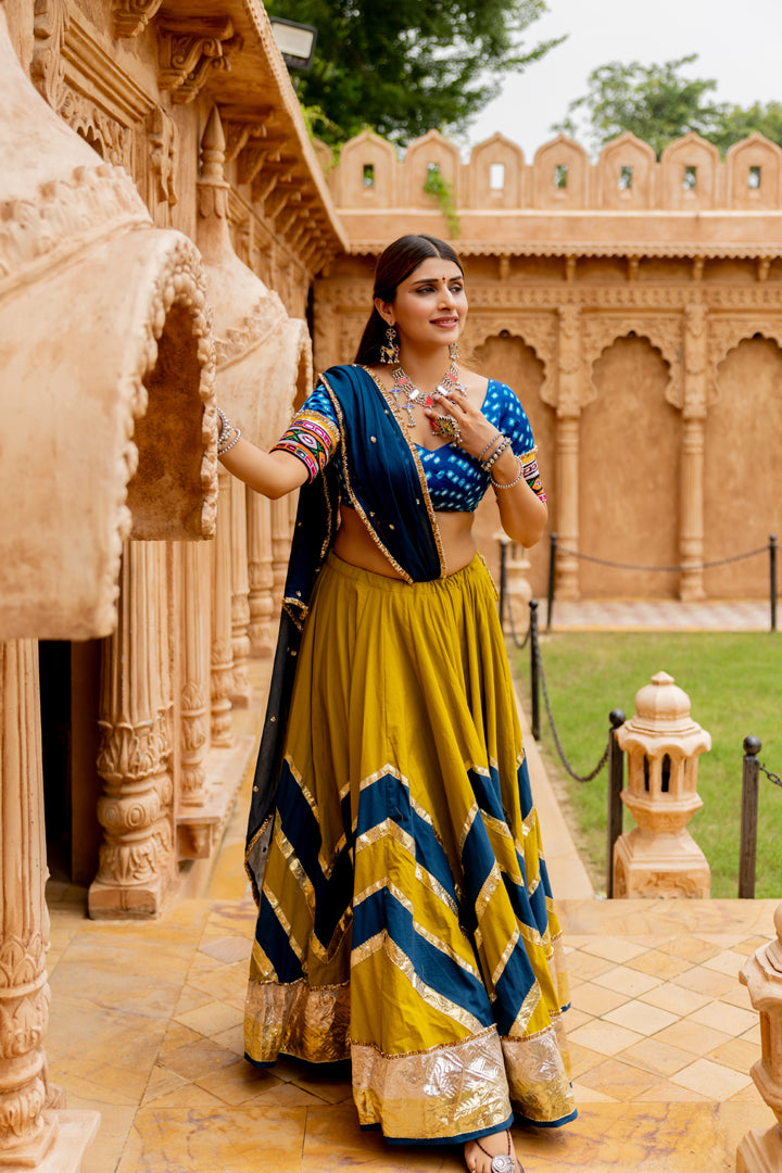 Mustard Green Lehenga Set
