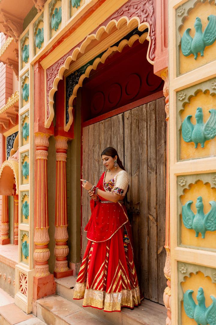 Red Cotton Lehenga Set