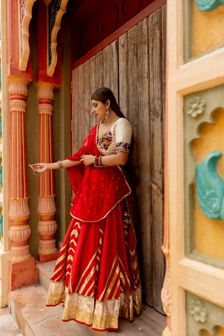 Red Cotton Lehenga Set
