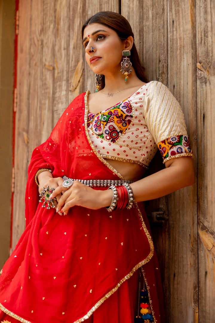 Red Cotton Lehenga Set