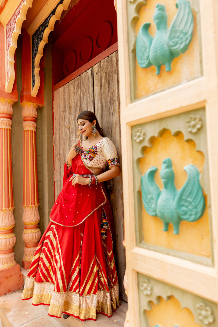Red Cotton Lehenga Set