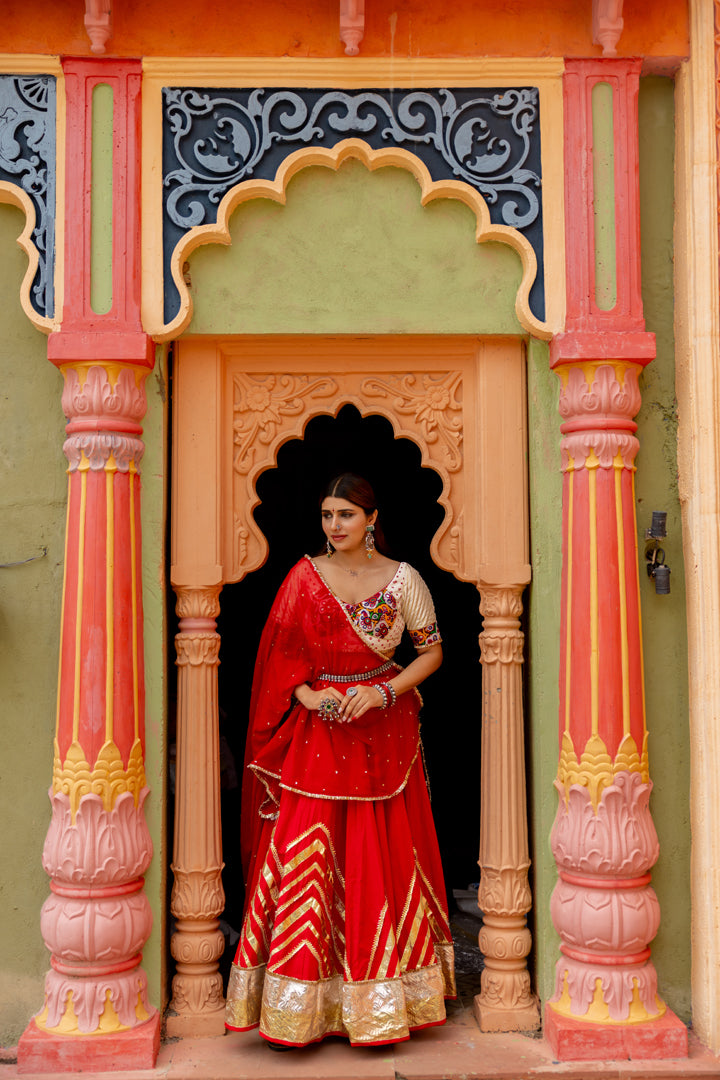 Red Cotton Lehenga Set