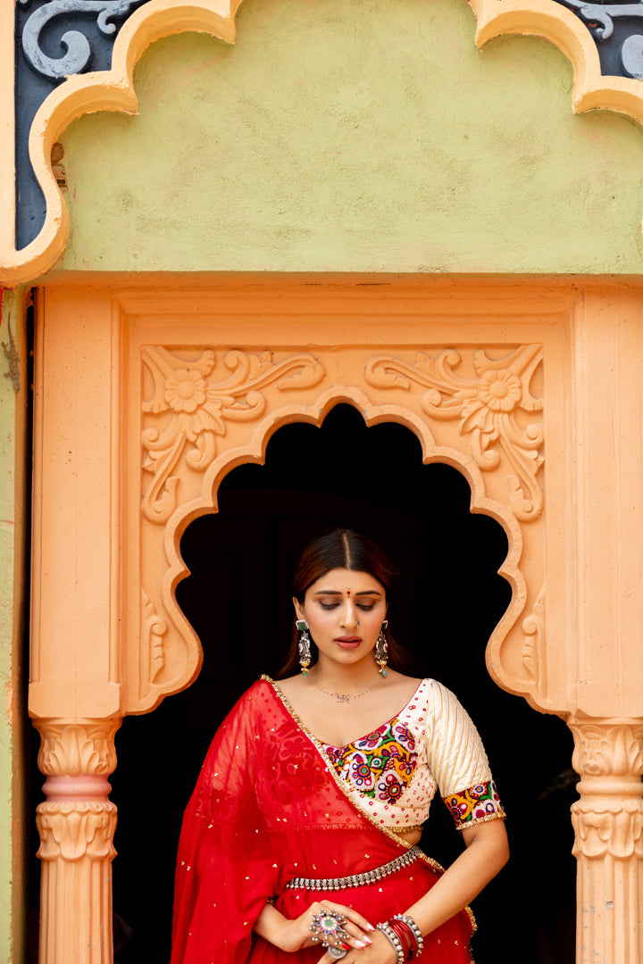 Red Cotton Lehenga Set