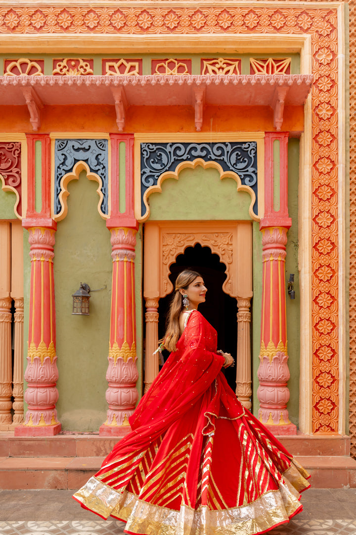 Red Cotton Lehenga Set